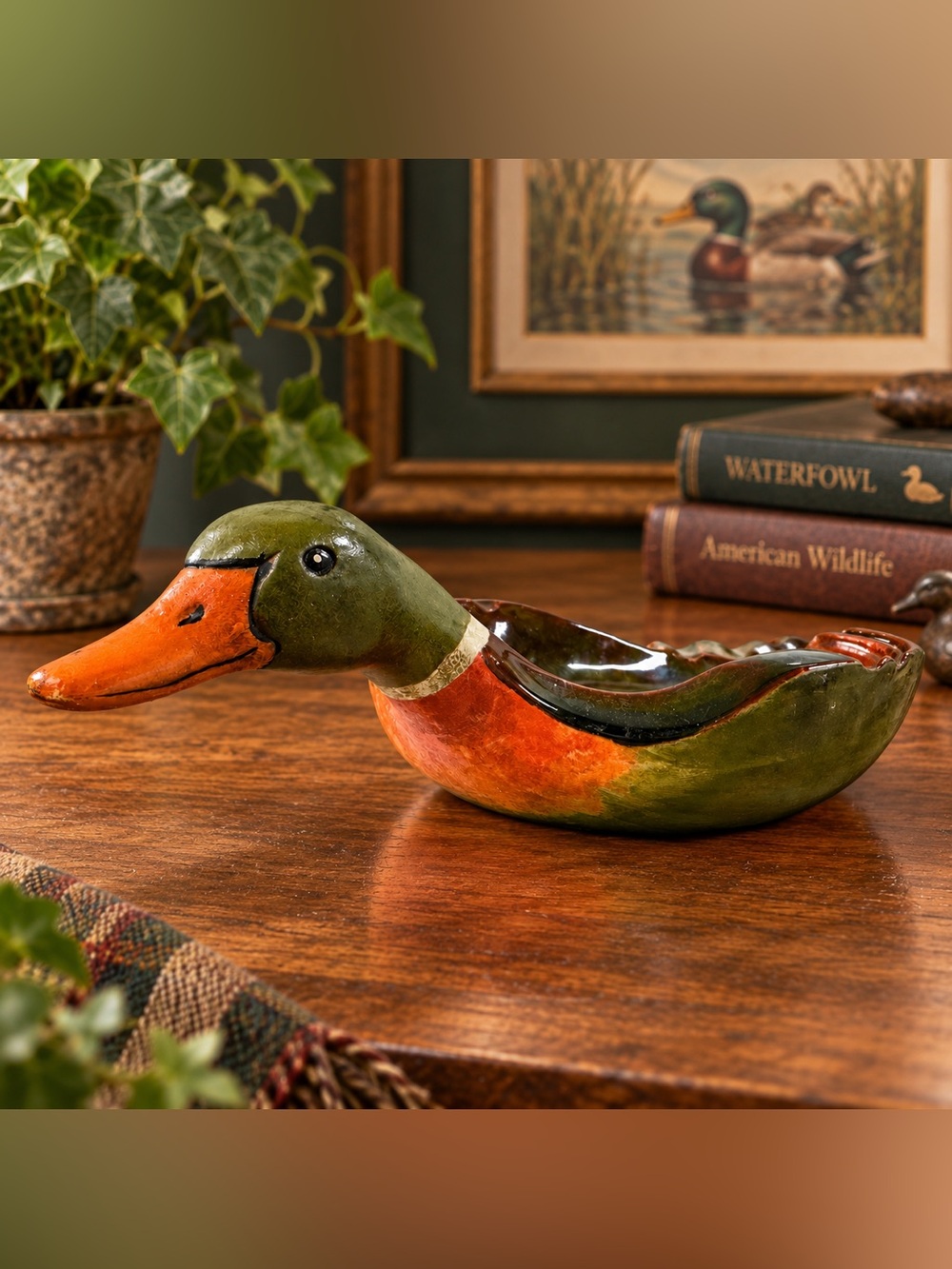 The Townsends Vintage Mallard Duck Ceramic Ashtray 12" Signed Art Pottery